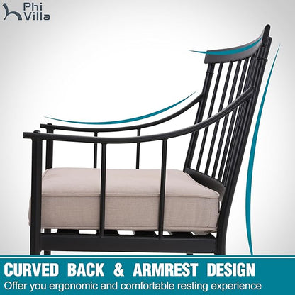 PHI VILLA 7 Piece Large Outdoor Dining Table Set, Expandable Rectangular Metal Dining Table & Cushioned Iron Chairs for Patio, Deck, Yard