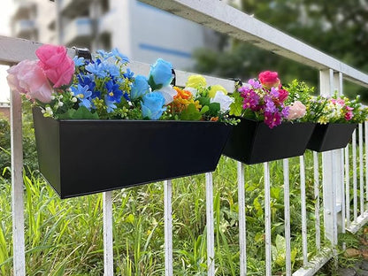 3 Pcs Large Hanging Flower Pots for Railing Or Fence 16 Inch Railing Planter Box for Any Balcony, Porch or Deck Countryside Style Window Planter Boxes Are Perfect to Herbs & Flowers for Garden (Black)