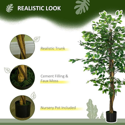 HOMCOM 5ft Artificial Ficus with Pot, Indoor Fake Plant for Home Office Living Room Décor
