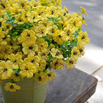Faux Flowers for Outdoor Planters, Artificial Flowers for Outdoors, 12 Bundles Outdoor Flowers Uv Resistant, Artificial Flowers for Decoration, Yellow, Silk Faux Spring Flowers for Outside