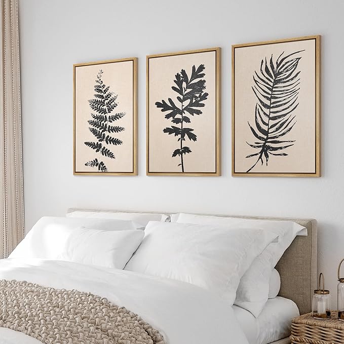 Ashbrook Framed Canvas Print Wall Art Set Black Grunge Forest Plant Silhouette Nature Wilderness Illustrations Modern Art Rustic Chic Colorful for Living Room, Bedroom, Office - 16"x24"x3 Natural