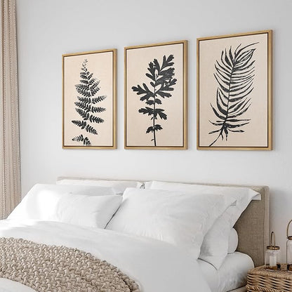 Ashbrook Framed Canvas Print Wall Art Set Black Grunge Forest Plant Silhouette Nature Wilderness Illustrations Modern Art Rustic Chic Colorful for Living Room, Bedroom, Office - 16"x24"x3 Natural