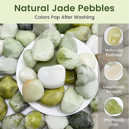 SIDONG 5 LB Jade Pebbles, 1.2-2Inch Natural Decorative Polished Jade Stones, Jade River Rocks for Succulents, Cactus, Vases, Indoor Plants, Garden Landscaping, Bamboo