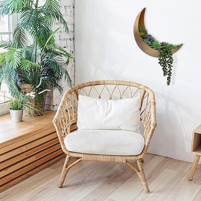 Wall Mounted Metal Moon Planter - Hanging Crescent Pot for Succulents, Air Plant, Cactus - Boho Indoor Outdoor Moon Wall Decor - Witchy Plant Gifts - Rustic Gold