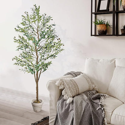 VECELO Artificial Olive Tree 6FT(72inch), Tall Faux Olive Trees in Pot, Fake Silk Plant with Dried Moss for Indoor Outdoor Home Office Decor, 2 Pack