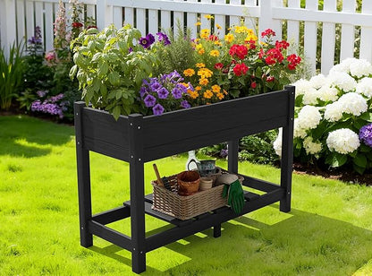 SERWALL Raised Garden Bed with Legs Set of 2, 43"×17"×30" Large HDPE Elevated Planter Box for Vegetables Flower Herb Patio, All Weather Use-Black
