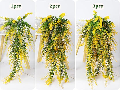 RECUTMS Artificial Plants Hanging Outdoor Fake Plants Hanging Vines Faux Eucalyptus Leaves Greenery Vines Fake Vines Plants for Room Wall Decor Garden Outdoor Wedding Courtyard Decoration(Yellow)