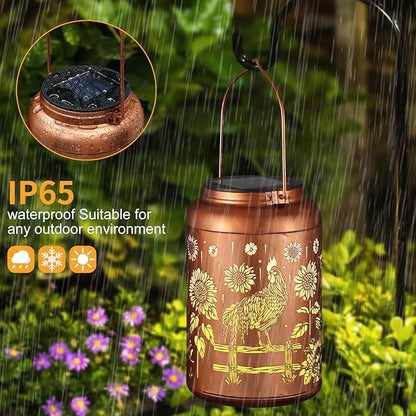 Solar Lanterns Outdoor Waterproof Hummingbird Garden Decor Gifts for Women Mom Grandma Hanging Lights Metal Decoration Outside for Yard, Patio,Backyard,Porch(Rooster)