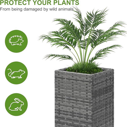 LEWIS&WAYNE Set of 2 Tall Planters for Outdoor Plants Handmade 24'' Wicker Tall Square Planter Box with Removable Liners Modern Planter for Indoor Outdoor Garden Patio Front Porch - Gray