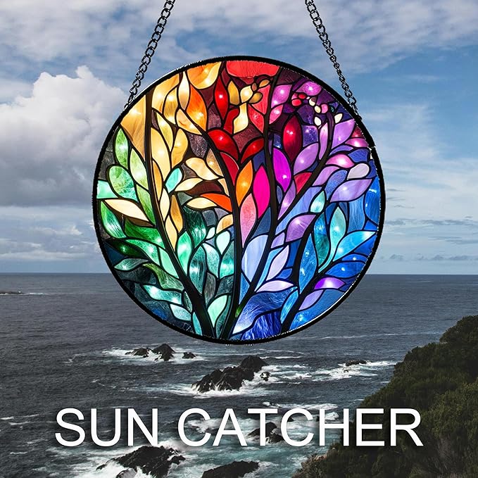 Stained Glass Window Hanging Colorful Dreamy Plant Branches and Leaves Large 15" - Suncatcher Door Garden Sun Catcher Home Decor Birthday Christmas for Mom Men Woman Nana