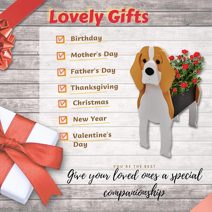 Beagle Dog Planter Plant Pots,Cute Large Dog Flower Planter,Gifts for Pet Lovers,Unique Animal Plant Pots,Office,Indoor Outdoor Garden Decor(9.84 * 8.97 * 17in)