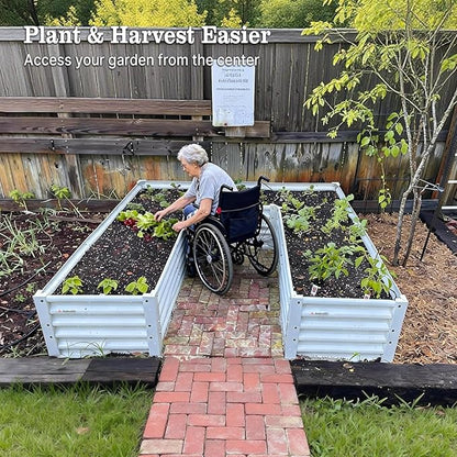 A ANLEOLIFE U-Shaped Outdoor Galvanized Raised Garden Bed, 6x6x1.5ft, Center-Access Bottomless Planter Box, 22-Gauge Corrugated Metal, Reinforced Bracing Rods, Antique White