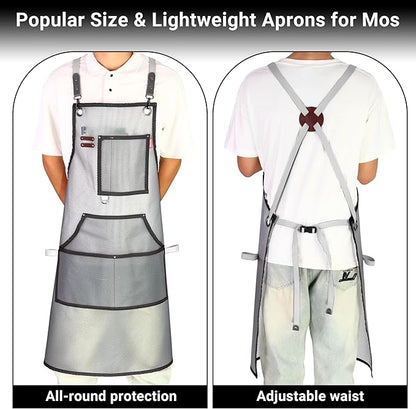 Waterproof Work Apron for Chefs, Hair Stylists, Artists, Gardeners, Adjustable, Multi-Pockets, TPU Mesh Fabric, Plus Size