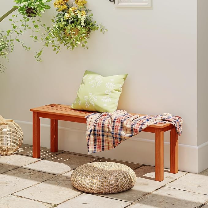 HAPPYGRILL Outdoor Solid Wood Bench, Backless Dining Bench with Slatted Seat, 2-Person Garden Seat for Patio, Porch, Backyard, Poolside, 705 LBS Weight Capacity (1)