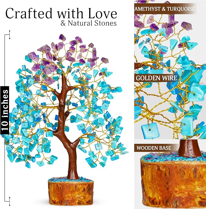 YATSKIA Amethyst and Turquoise Crystal Tree, Gemstone Tree Home and Office Decor, Good Luck Gifts, Crystals Decor, Housewarming Gifts