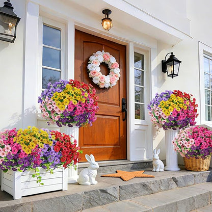 FGSAEOR 12 Bundles Artificial Flowers for Outdoor Indoor, Faux Flower Daisy with Eucalyptus Leaves Fake Plants Greenery, Garden Home Decor for Boxwood Porch Patio