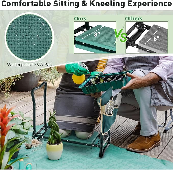 Giantex Garden Kneeler & Seat, Folding Gardening Stool, Portable Garden Bench with EVA Foam Pad, Heavy-Duty Metal Frame, Gardening Gift for Women Men Seniors (Holds 330 LBS) (with 1 Bags)