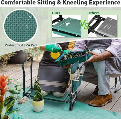 Giantex Garden Kneeler & Seat, Folding Gardening Stool, Portable Garden Bench with EVA Foam Pad, Heavy-Duty Metal Frame, Gardening Gift for Women Men Seniors (Holds 330 LBS) (with 1 Bags)