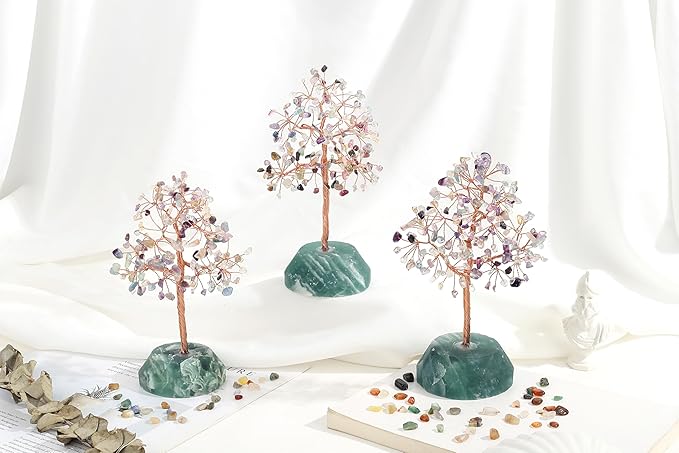 SITUMEIZI Fluorite Crystal Tree 7.09IN Healing Stones Natural Crystals Base Copper Wire Tree Life Reiki Gifts for Women Room Office Desk Decor Spiritual Meditation Energy