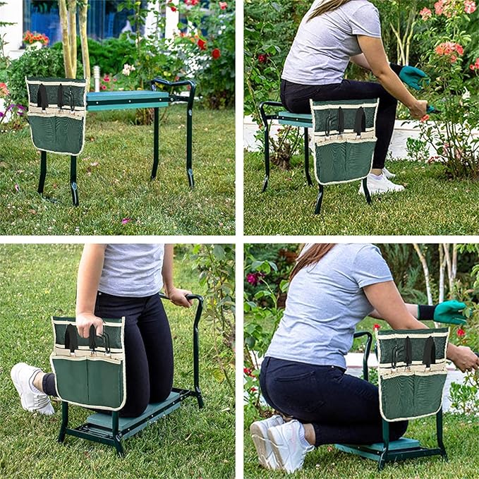 Garden Kneeler Seat Gardening Stool Bench Foldable Portable Knee Stools with Tool Bag Pouch Soft EVA Foam Kneeling Pad