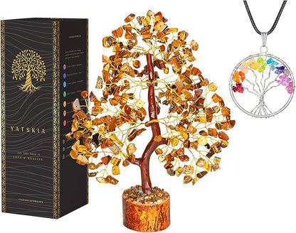 YATSKIA Tiger Eye Crystal Tree - Gemstone Tree of Life - Tiger Eye Stone - Chakra Gifts - Crystal Décor - Feng Shui Decor - Spiritual Gifts for Women