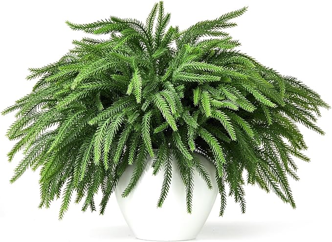 16 Pcs Norfolk Pine Stems, 19" Long Artificial Christmas Norfolk Pine Branches, Real Touch Christmas Greenery Stems for Vases, DIY Garland, Xmas Indoor Home Decorations