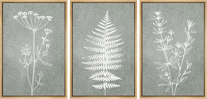 Ashbrook Framed Canvas Print Wall Art Set Green Forest Flower Plant Silhouette Nature Wilderness Illustrations Modern Art Rustic Chic Colorful for Living Room, Bedroom, Office - 24"x36"x3 Natural