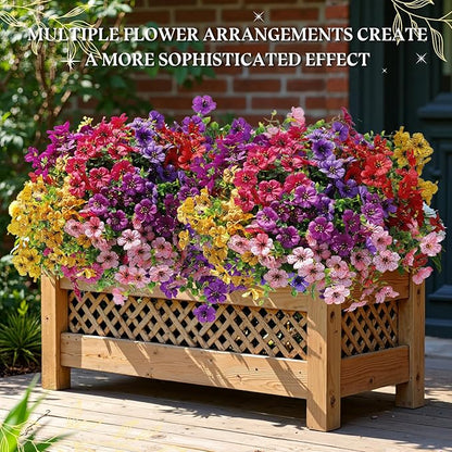 FGSAEOR 12 Bundles Artificial Flowers for Outdoor Indoor, Faux Flower Daisy with Eucalyptus Leaves Fake Plants Greenery, Garden Home Decor for Boxwood Porch Patio