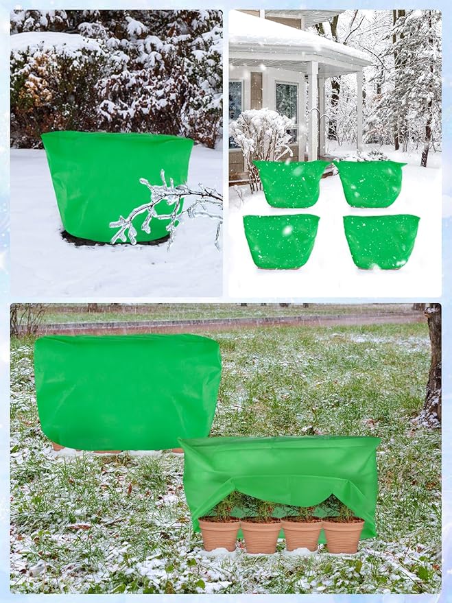 ANPHSIN 6 pcs Plant Covers Freeze Protection - 19.6in x 39.3in Winter Shrub Plant Protection Bags, Frost Blankets Cloths with Drawstring for Outdoor Garden Rose Bush Plants, Green