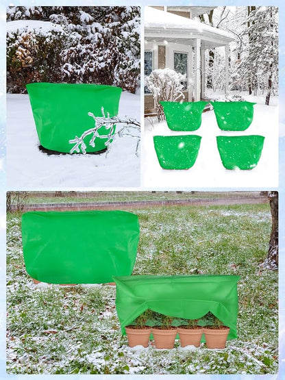 ANPHSIN 6 pcs Plant Covers Freeze Protection - 19.6in x 39.3in Winter Shrub Plant Protection Bags, Frost Blankets Cloths with Drawstring for Outdoor Garden Rose Bush Plants, Green
