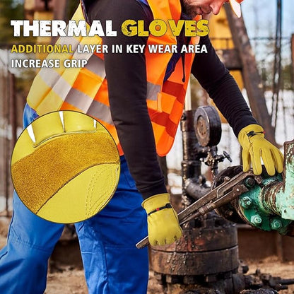 HLDD HANDLANDY Winter Work Gloves, Insulated Leather Work Glove with Abrasion Protection & Thinsulate Lining for Cold Weather
