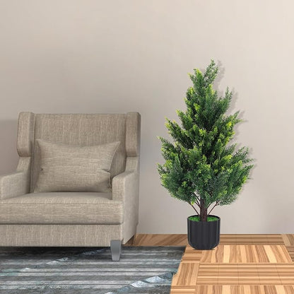 3FT Tall Artificial Cedar Topiary Trees Set of 2, Artificial UV Resistant Potted Plants, Faux Bushes Fake Shrubs for Outdoor Indoor Home Entryway Front Porch Garden Patio Offices Living Room Decor