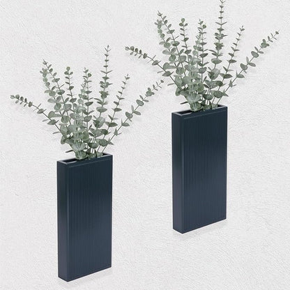 Wood Wall Planter Set of 2, Modern Wall Hanging Decor Pocket Planter for Greenery and Dried Flowers, Indoor Wood Hanging Vase (Blue)
