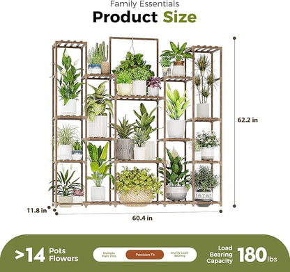 Bamworld Plant Shelf Indoor Hanging Plant Stand Outdoor Large Plant Shelves Tall Flower Holder wooden plant stand for Multiple Plants Plant Rack for Living Room Balcony Decor Garden Clearance Deals 17 Pots Plant Table