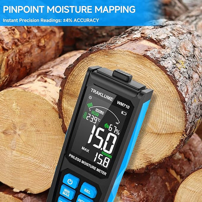 Wood Moisture Meter for Lumber Pinless Moisture Tester for Drywall with Colorful Screen Moisture Sensor for House Firewood Moisture Detector for Walls Moisture Reader for Wood Wall Water Leak Detector