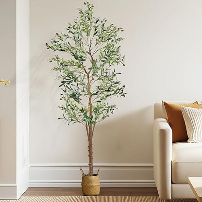 VECELO Artificial Olive Tree 6FT(72inch), Tall Faux Olive Trees in Pot, Fake Silk Plant with Dried Moss for Indoor Outdoor Home Office Decor, 2 Pack