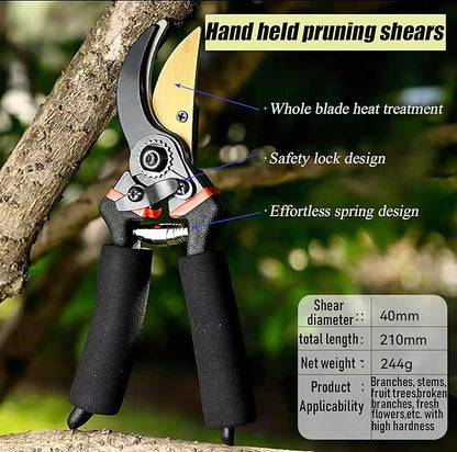 8" Professional Premium SK5 Bypass Pruning Shears, Hand Pruners, Garden Clippers.