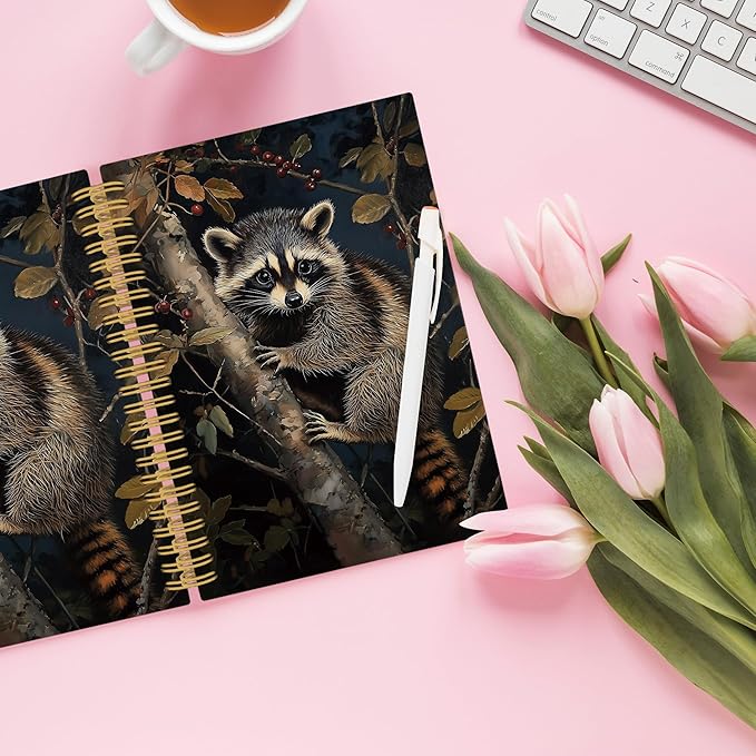 XPH Raccoon Gifts Spiral Notebook, Cottagecore Raccoon Journaling Notebooks for Women, Christmas Trash Panda Hardcover Journals for Writing 160 Pages 5.5 x 8.3 Inch, Animal Lover Gifts