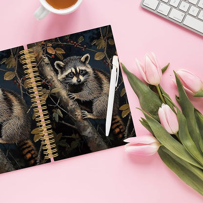 XPH Raccoon Gifts Spiral Notebook, Cottagecore Raccoon Journaling Notebooks for Women, Christmas Trash Panda Hardcover Journals for Writing 160 Pages 5.5 x 8.3 Inch, Animal Lover Gifts