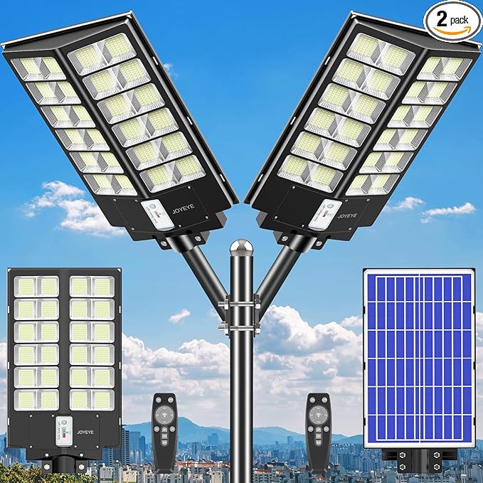 Solar Street Light 9000W, Street Light Outdoor High Lumens, Parking Lot Lights 7000K, Solar Lights Outdoor Motion Sensor Dusk to Dawn for Parking Lot, 2 Pack