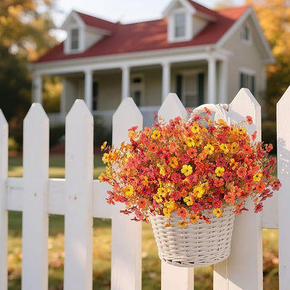 12 Bundles Fake Mums Fall Flowers Artificial for Outdoors Decoration Artificial Mums Faux Plants Daisy for Outdoor Outside Planters UV Resistant Violets for Fall Decor Home Porch Door Front Patio Yard