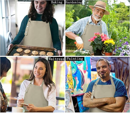Adjustable Button Apron for Women Men Artist Painting Pottery Garden Cooking Kitchen Chef 3 Pockets Waterproof M-XXL