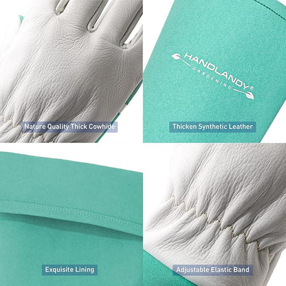 HANDLANDY Long Gardening Gloves for Men & Women, Thorn Proof Rose Pruning Gloves Leather Gauntlets Garden Glove Yard Work Glove (Small, Green)