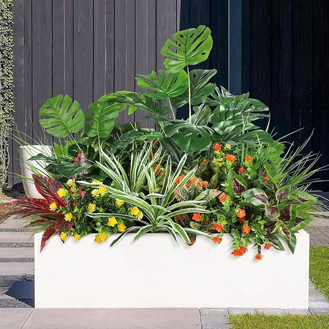 Artificial Palm Tree Leave Plants - 2PCS 28'' Tall Fake Plant Monstera Leaf Indoor Outdoor, Large Faux Floor Plant for Living Room, Bedroom Plants Decor, Bathroom Farmhouse Home House Decor