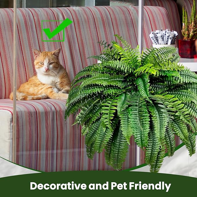 Artificial Boston Ferns for Outdoors & Indoors, 38" Large Fake Ferns with 88 Fronds, Looks Real Faux Fern Greenery for Decorating Living Room Porch Garden Home Office Decor