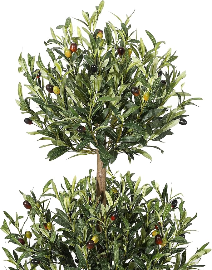 5 ft Artificial Olive Tree, Triple Ball Topiary Faux Plant with Moss & Pot, Outdoor Indoor Realistic Fake Shrubs Trees, Round Bushes Fake Shrubs Potted for Home Offices Porch Decor, Set of 1