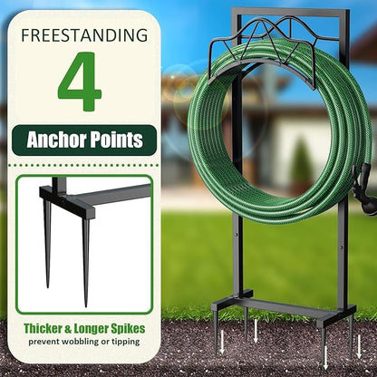 Heavy-Duty Garden Hose Holder - 160-Feet Capacity, Sturdy Water Hose for Outside Hose Hanger with Detachable Design for Lawn, Yard & Farm, Black