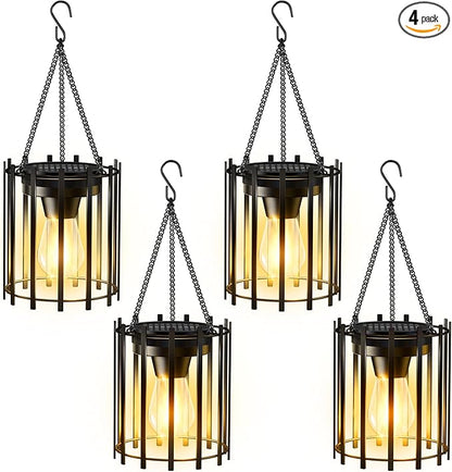 KOOPER Solar Lanterns Outdoor Waterproof, 4 Pack Upgraded Bright Hanging Solar Lights Outdoor Lanterns Decorative, Auto ON/Off Metal Hanging Lantern Lights for Pathway Yard Patio Garden Decor