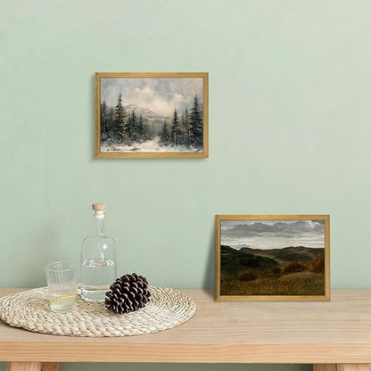 Framed Vintage Wall Art, Forest Landscape Canvas Wall Decor, Winter Pine Tree Poster Print Picture, Christmas Decor Painting for Living Room Bathroom Kitchen Home Decor 8x10 Inch