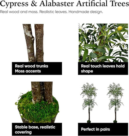 Cypress & Alabaster Handmade 6.5ft Artificial 2-Tier Olive Tree with Real Wood Trunks, Hypoallergenic, 6.5 Foot, Green